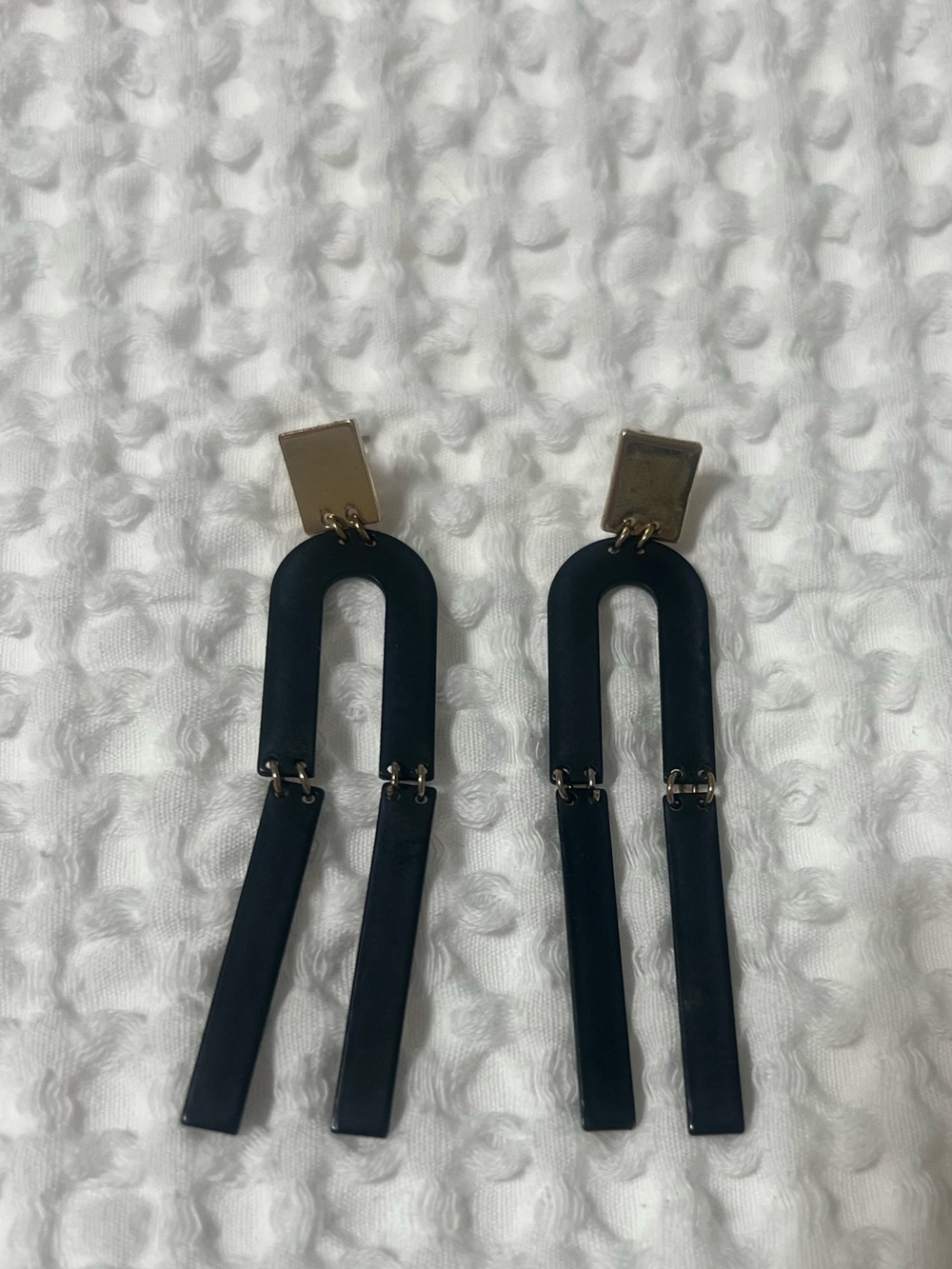 Modern Black Drop Dangle Earrings with Gold Accents